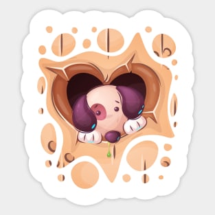 Puppy in heart hole Sticker